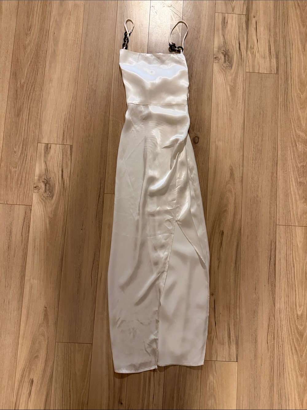 Zara White Satin Maxi Dress with Chain Straps